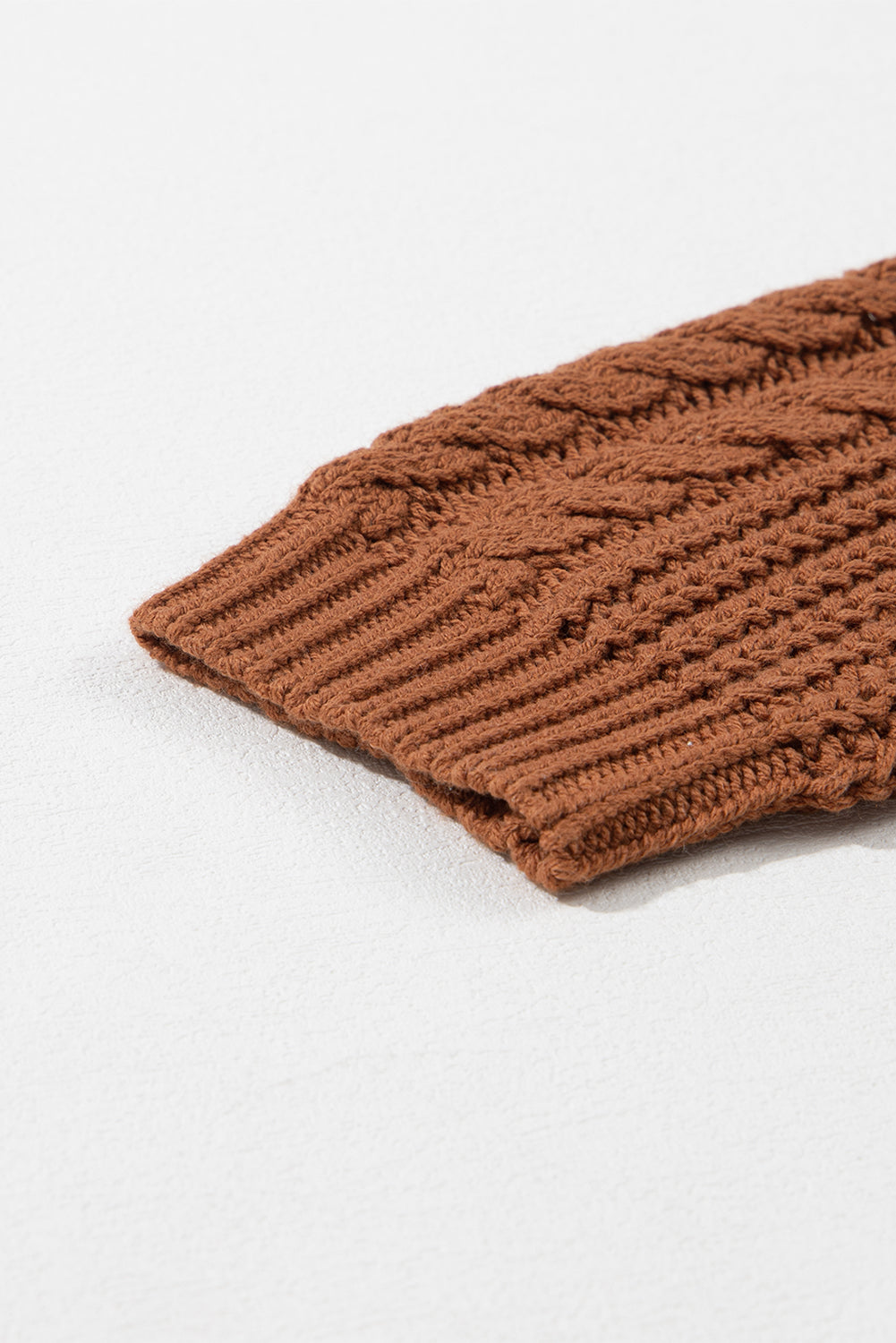 Brown Khaki Light Blue Color-block Loose Cable Knit Sweater