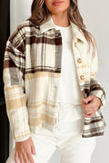 Cream Brown Plaid Button Up Lightweight Jacket
