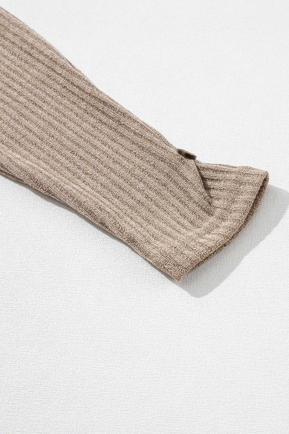 Beige Rib Textured Henley Knit Top