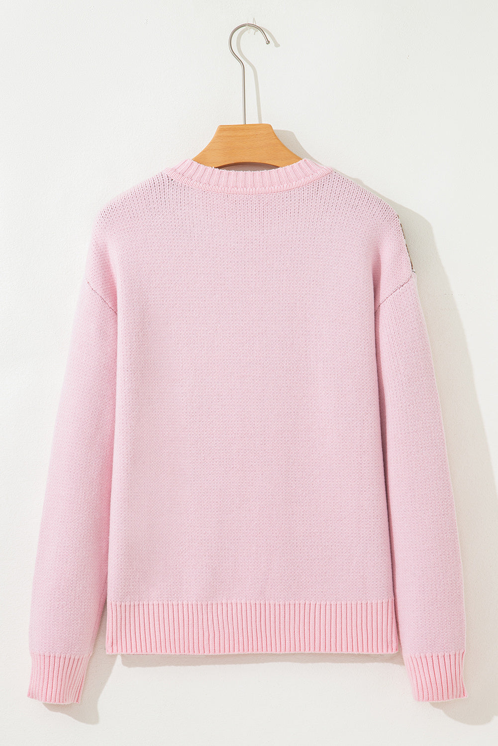 Pink Ginger Bread Man Christmas Holiday Long Sleeve Knit Sweater