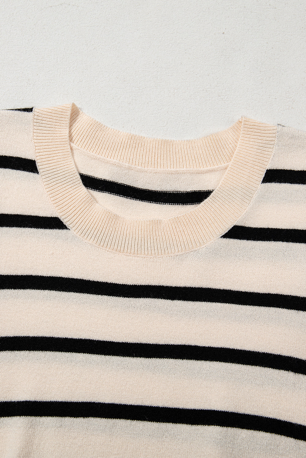 Striped Crew Neck Bubble Short Sleeve Lightweight Sweater