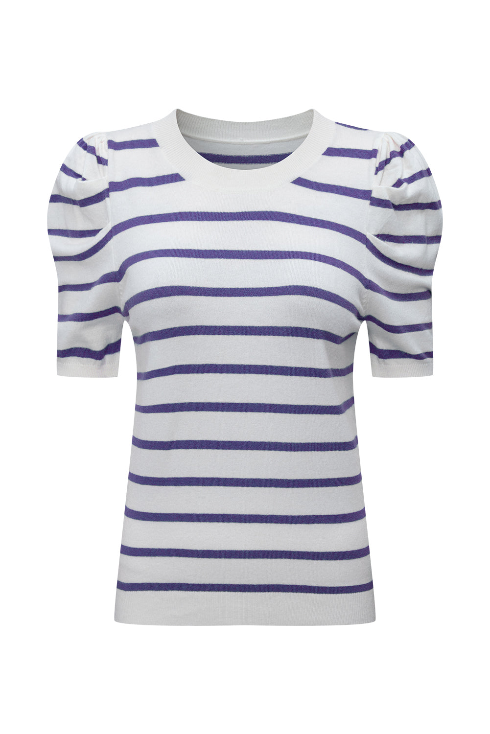 Striped Crew Neck Bubble Short Sleeve Lightweight Sweater