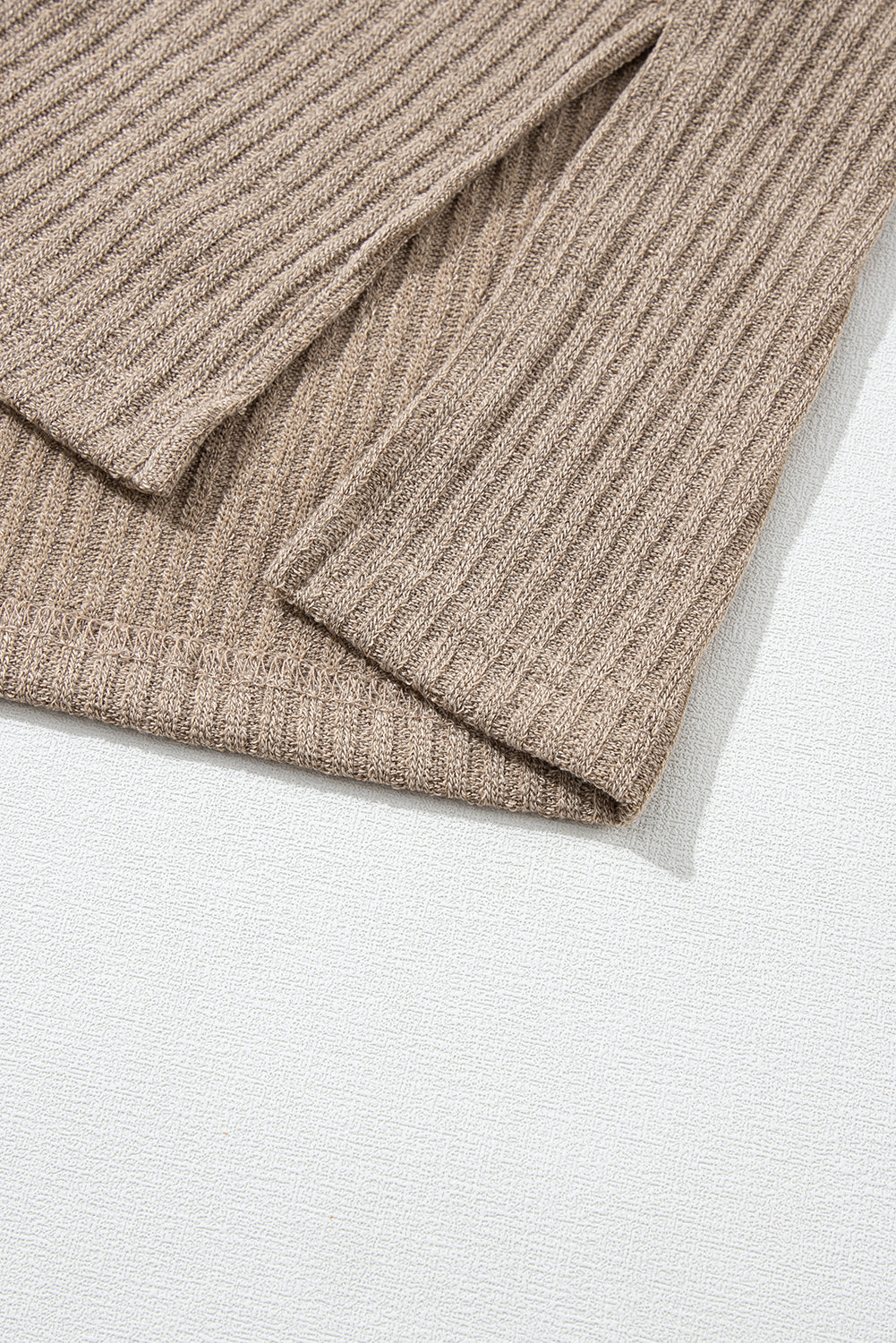 Beige Rib Textured Henley Knit Top
