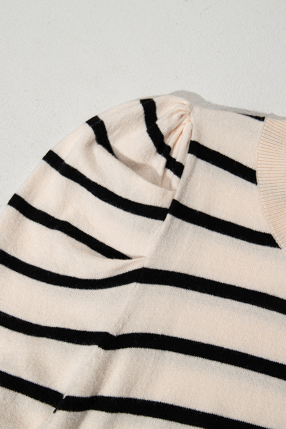 Striped Crew Neck Bubble Short Sleeve Lightweight Sweater