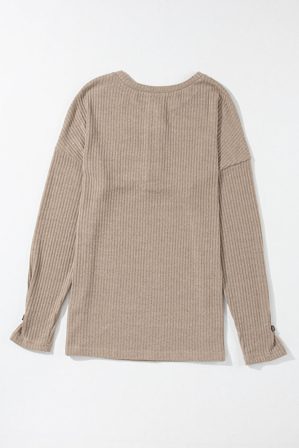 Beige Rib Textured Henley Knit Top