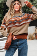Rust and Tan Aztec Design Crew Neck Sweater