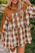 Rust Fall Plaid Color Block Button Down Mini Dress