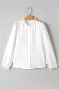 White Lace Trim Button Up Textured Blouse