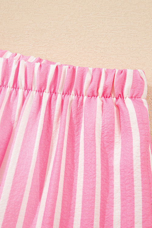 Pink Stripe Buttoned Front Long Sleeve Top and Pants 2 Piece Sleepwear
