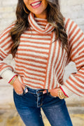 Rust Orange Stripe Cowl Neck Drop Shoulder Sweater