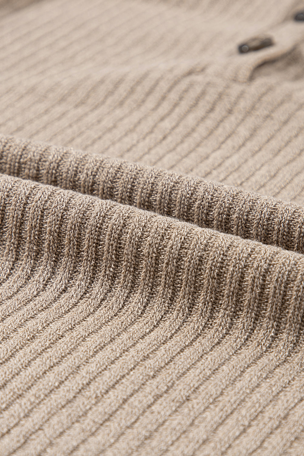 Beige Rib Textured Henley Knit Top