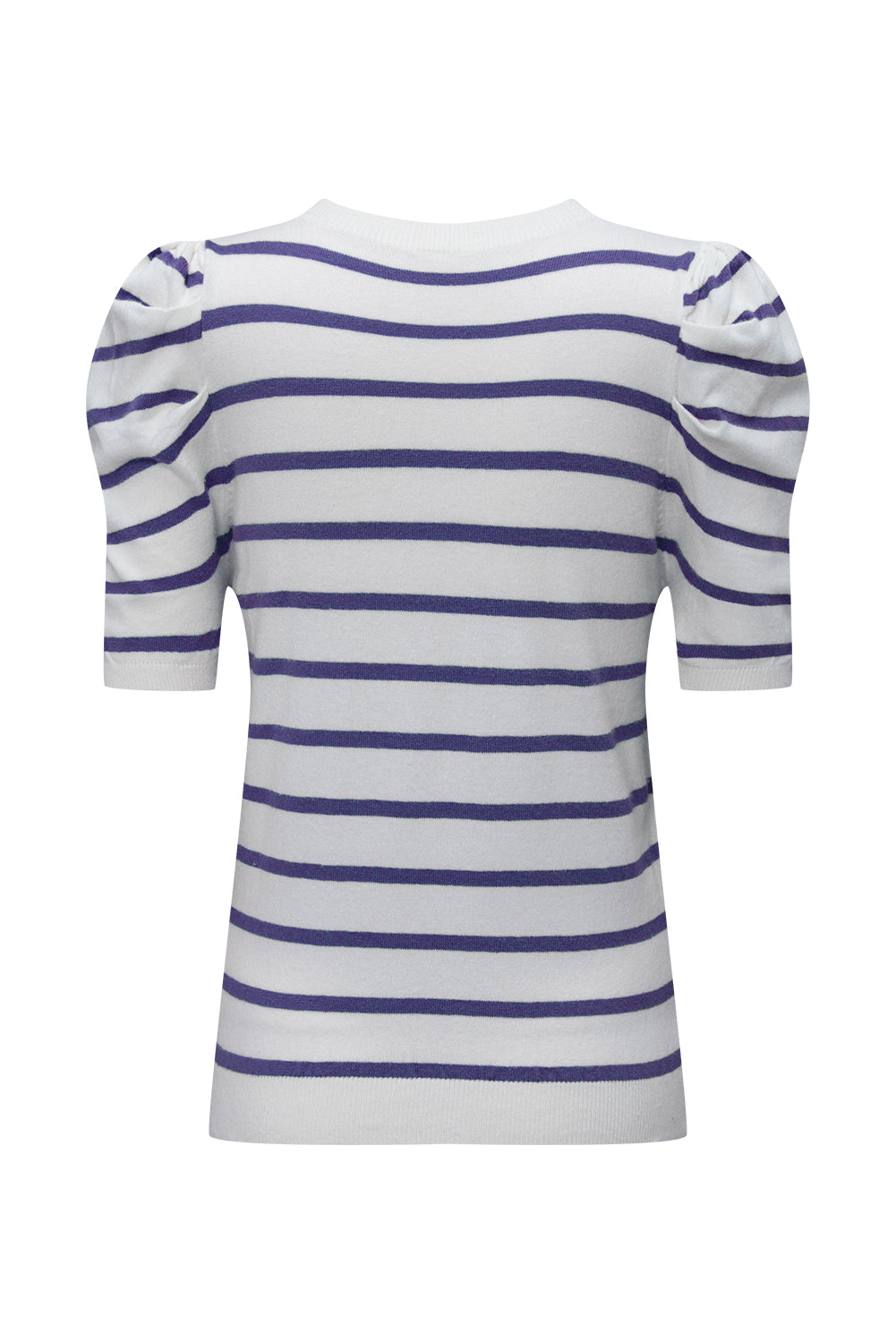 Striped Crew Neck Bubble Short Sleeve Lightweight Sweater