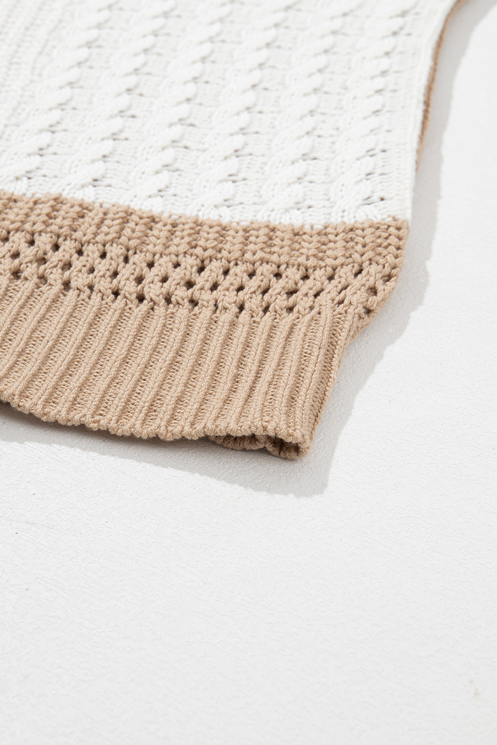 Brown Khaki Light Blue Color-block Loose Cable Knit Sweater