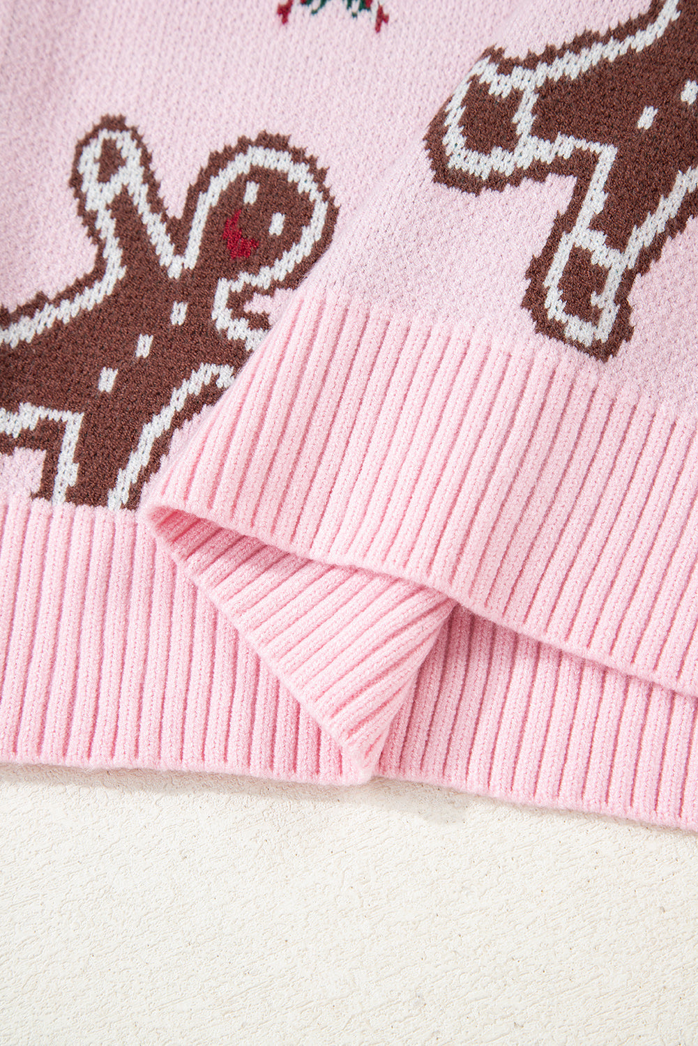 Pink Ginger Bread Man Christmas Holiday Long Sleeve Knit Sweater
