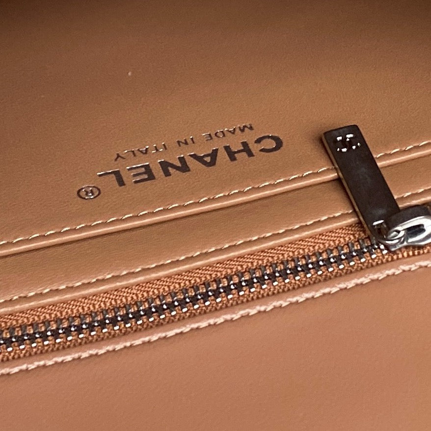 CHANEL 25S FLAP BAG 23 IN DARK CARAMEL CALFSKIN SILVER HARDWARE