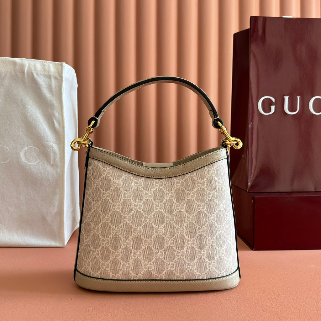 GUCCI 26S SHOULDER BAG 25 IN BEIGE COATED CANVAS